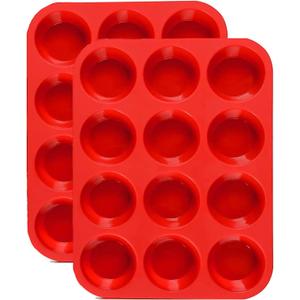JEWOSTER 12 Cups Silicone Muffin Pan 2 Pack - Cupcake Pan Nonstick Silicone Molds Great for Making Muffin Cakes,Bread, Tart - BPA Free Baking Accessory