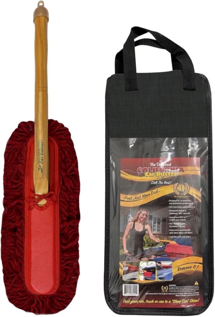 California Car Duster Heritage Edition Wood Handle and Cotton Mop 86242, Red