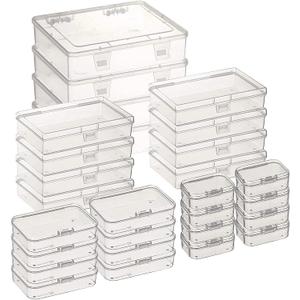28 Pack Rectangular Mixed Sizes Clear Plastic Storage Containers Box with Hinged Lid for Beads and Other Small Craft Items