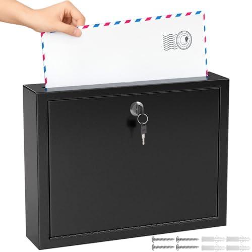 MaxGear Metal Suggestion Box with Lock and Slot, 3W x 10H x 13L Inch Wall Mounted Locking Mailbox for Office, Ballot Box with 2 Keys for Payments, Ideal for Office or House, Black