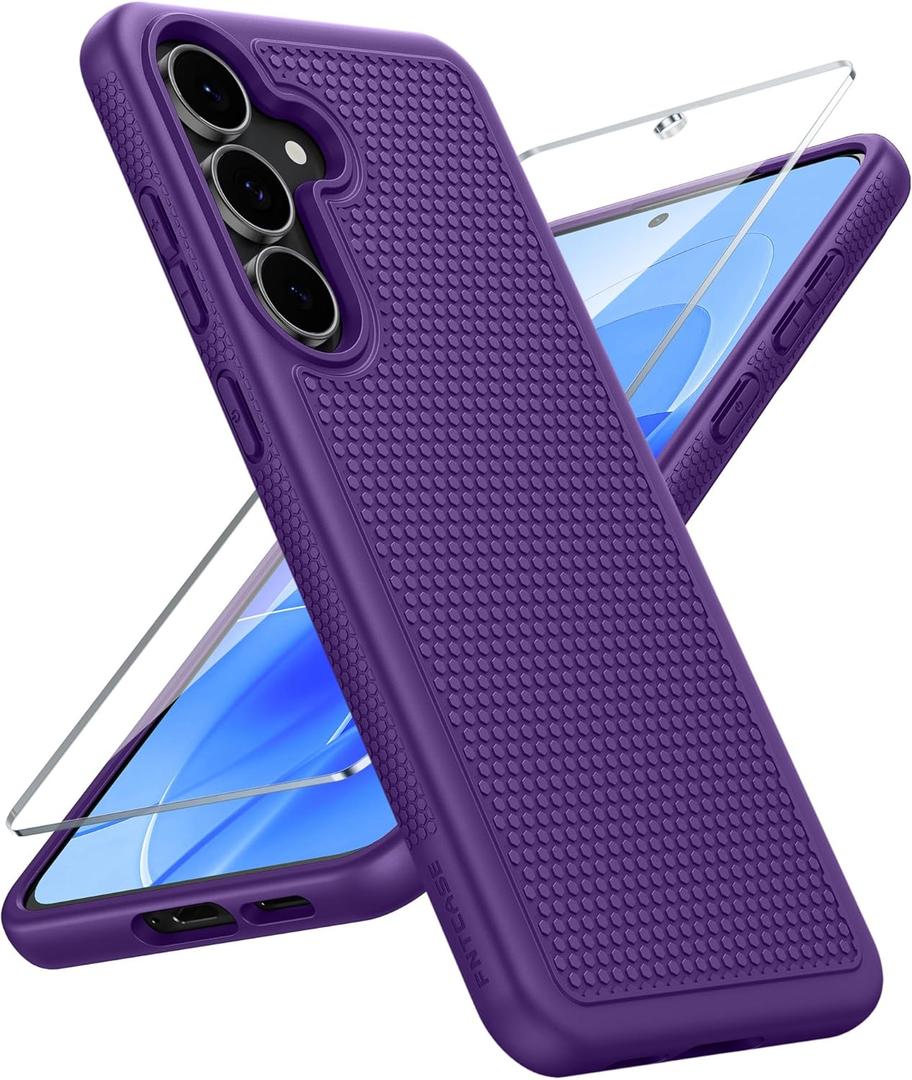 FNTCASE for Samsung Galaxy S25 FE Case: Shockproof Protective Lightweight with Screen Protector Duty Rugged Cell Phone Cover Non Slip | Military Grade Drop Protection for S25FE (Purple, 6.7inches)