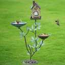 38" H Cast Iron Pedestal Bird Baths for Outdoors,3 in 1 Metal Bird Bath Bowl with Bird Houses and Bird Feeder,Garden Yard Decor