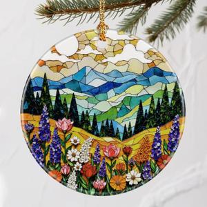 2 x Vibrant Mountain & Wildflowers Christmas Ornaments: Christmas Tree Ornaments & Holiday Decor  Perfect Holiday Presents & Gift Ideas for Friends, Coworker, Family, and Nature Lover