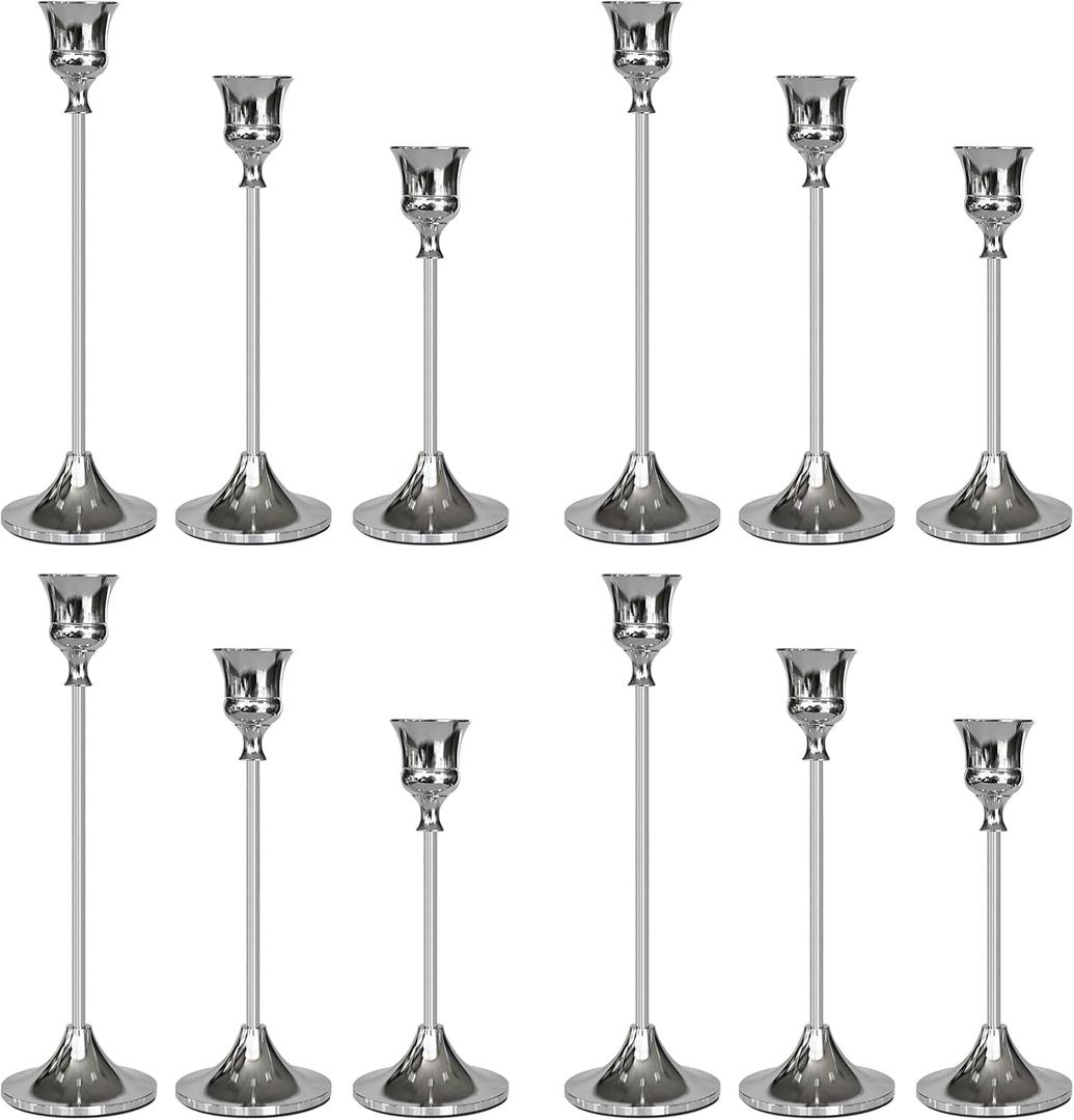 Candlestick Holders Silver, 12 Packs Taper Candle Holder for Candlesticks, Candle Sticks Holder Decor for Home Decor
