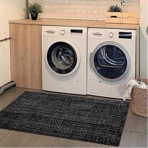 Seavish Black Laundry Room Rug, 2'x4.2' Chindi Rug, Low Pile Woven Decorative Bohemian Hallway Throw Runner Rugm Small Area Rug for Bedroom Kitchen Sink Bathroom