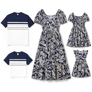 PATPAT Family Matching Summer Outfits, Mommy and Me Matching Shirts Dresses Paisley Print Matching Dresses for Family L