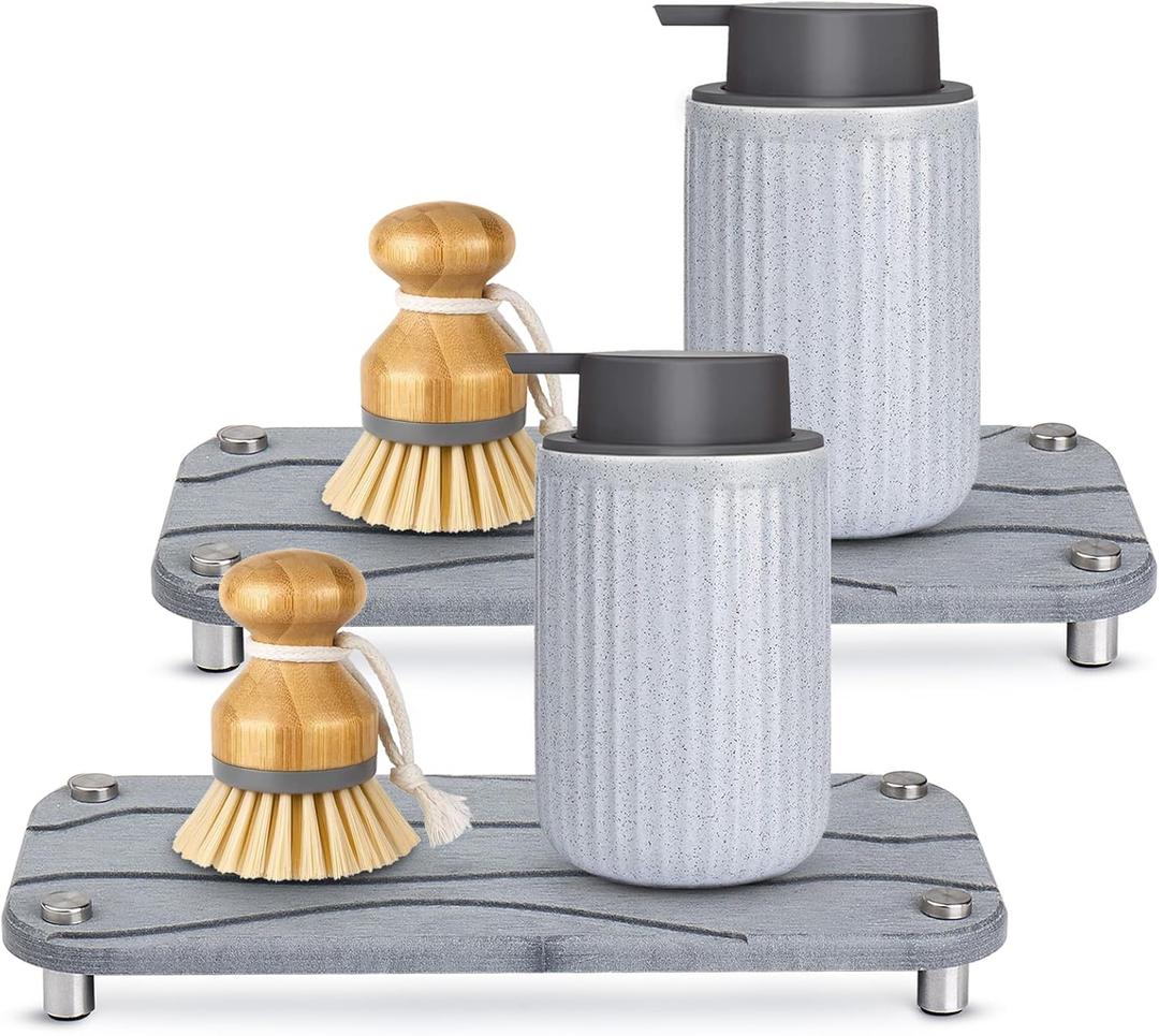 Foleto Home Sink Caddy 2pcs Dries Instantly Kitchen Sink Organizer Sponge Decor Riser with Stainless Steel Feet Modern Diatomaceous Earth Sink Tray for Soap Water Bottles Candles Protection