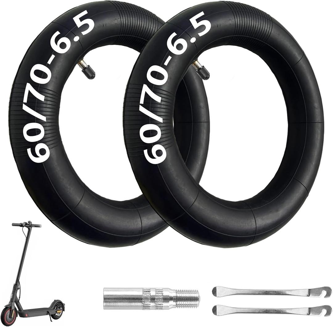 60/70-6.5 Inner Tube Scooter Tires, Electric Scooter 10 inch Tires 10x2.125 [Thickened] [Valve Extension] [Tire Levers] [Straight Vavle] (2 Pack)