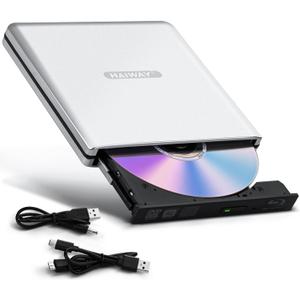 Aluminum External Blu Ray Drive, Support 25G Disc Read/Write Bluray Drives, USB 3.0 and Type-C Portable 3D Blu-Ray BD DVD CD Burner for Laptop PC Compatible with Mac OS Windows XP/7/8/10/11