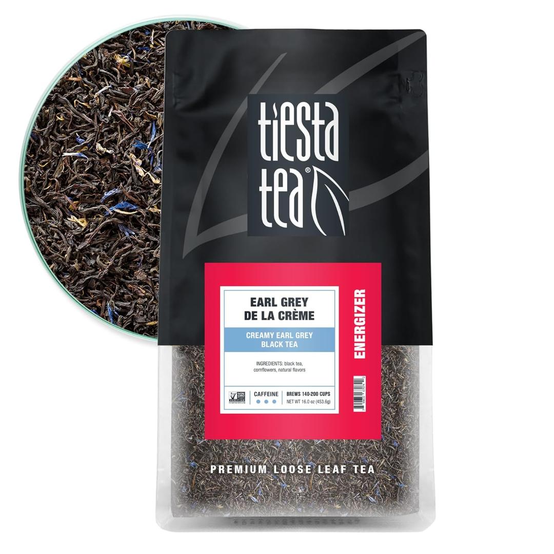 Tiesta Tea - Earl Grey de la Crme, Loose Leaf, Creamy Earl Grey Black Tea, Premium Blend, Caffeinated Black, Make Hot or Iced Brews Up to 200 Cups, 16 Ounce Resealable Bulk Pouch, EXP 12/25/27