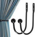Curtain Holdback, 2 Pcs Wall Mounted Drapery Tiebacks with Screws, Heavy Duty Metal Decorative Window Drapery Holder Curtain Hook, Black