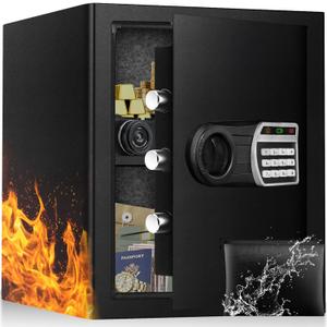 2.5 Cuft Safe Box, Home Safes with Fireproof Waterproof Bag, Anti-Theft Safety Box with Digital Keypad, Smart Alert System, Spare Keys, Removable Shelf, LED Light, Personal Document Safe