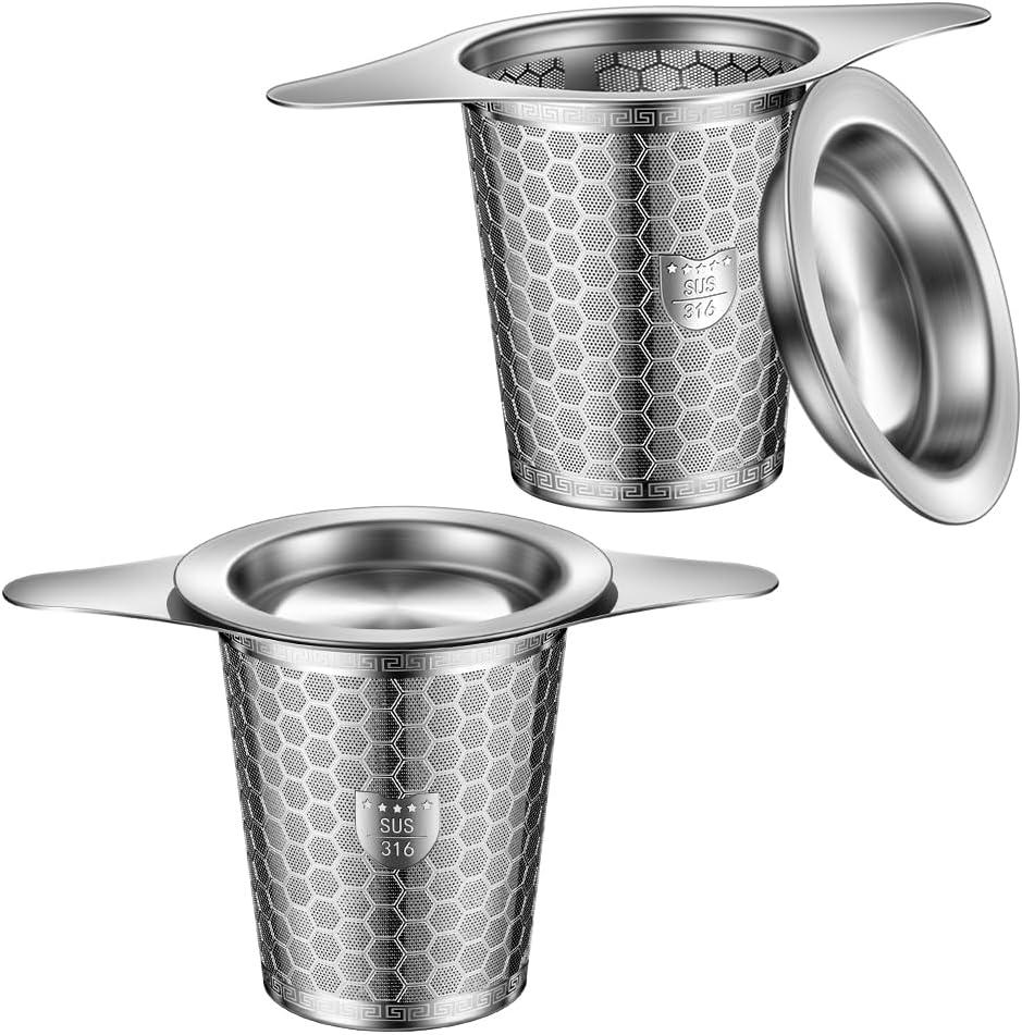 2Pack Tea Infuser Strainers, 316 Stainless Steel Loose Leaf Tea Strainer Stepper with Double Handles, Extra Fine Mesh Ball Infusers, Diffuser Holder Filter for Mugs
