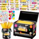 Mifoci 8 Pcs Pencil Dispenser Kit for Classroom Stainless Steel Straw Dispenser for Pencils Metal Pen Holder Letter Sticker Bulk Teachers Classroom Supplies Storage(Black)
