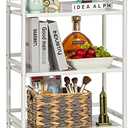 HDANI 3 Tier Rolling Cart Shelves,Heavy Duty Multifunctional Metal Frame-Supports 22 Lbs Per Tier,Rolling Cart with 2 Lockable Wheels for Home, Office,Kitchen,Bathroom,Bedroom,White, Small