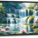Lotus Flower Natural Large Wall Art for Living Room Mountain Landscape Framed Canvas Decor Waterfall Prints Painting Pictures Extra Large Floral Artwork for Bedroom Bathroom Office Home 30"x60"