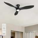 Ensenior 52 Inch Flush Mount Ceiling Fan with Light and Remote, Black Low Profile Ceiling Fans with Lights for Bedroom Living Room, 3 ABS Blades, Modern Quiet Reversible DC Motor, 3CCT, 6 Speeds