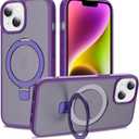 IDweel Magnetic Case for iPhone 15/14/13 6.1" Compatible with MagSafe, Translucent Matte Phone Case with Invisible Ring Stand, Drop Protection, Shockproof Slim Cover, Purple
