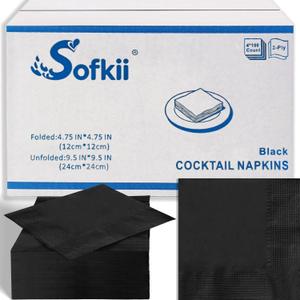400 Count Black Cocktail Napkins, 4.75x4.75 Inch 2-Ply Disposable Paper Napkins, Bulk Beverage Napkins for Dinner Wedding Bar Party and Daily Use