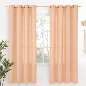 YoungsTex Peach Linen Curtains 72 Inches Long for Living Room, Coral Drapes Semi Sheer with Bronze Grommet Light Filtering Textured for Bedroom Dining Spring Decor, 52 x 72 Inch, 2 Panels