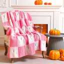 Halloween Ghost Throw Blanket - 50" x 60'' Pink Ghost Face Microfiber Blanket for Bed, Sofa, Couch, Living Room, Chair, Travel - Soft, Cozy