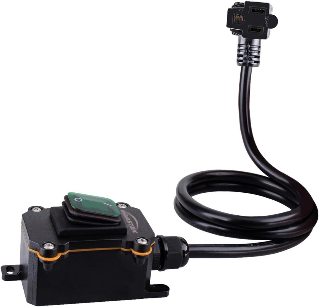 MARSTEK Heavy Duty Waterproof Extension Cord with On/Off Switch,Inline Cord Switch with 3-ft 16AWG Cable Piggyback Plug(3-Pronged),AC/DC 20A-125V,16A-250V (Green)