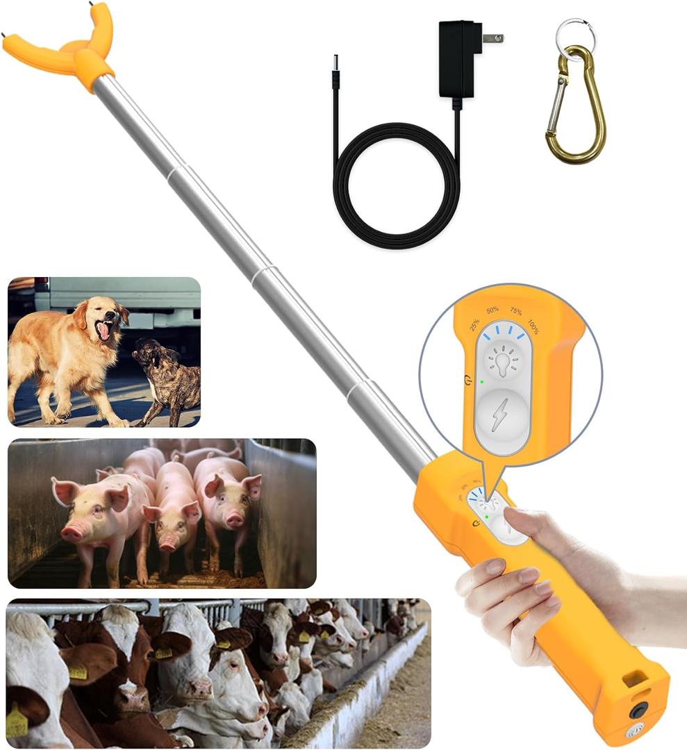 Cattle Prod Rechargeable with Led Light, Waterproof Cattle Prod Stick, Portable Retractable, Lightweight Pig Cattle Prod Livestock, Cow Prod, Electric Cattle Prod, 37 Inch