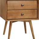Walker Edison Mid Century Modern Wood Nightstand Side Table Bedroom Storage Drawer Bedside End Table, 2 Drawer, Caramel
