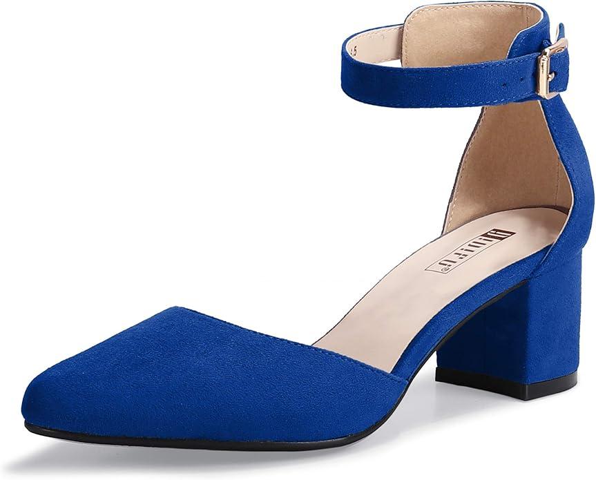 IDIFU Women's IN2 Pedazo Dress Shoes Low Block Heels Comfortable Chunky Closed Toe Ankle Strap Wedding Pumps (6.5)