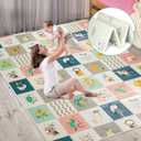 FLAGAV Baby Play Mat, 79x71x0.4inch Extra Large Folding Baby Crawling Mat, Waterproof Reversible Playmat Foam Non Toxic Anti-Slip Portable Kids Play Mat for Infant, Toddler