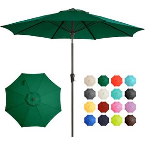 Ayge 9FT Large Outdoor Patio Umbrella Market Table Umbrella-UV Resistant, Easy Push Button Tilt and Crank, 8 Sturdy Fiberglass Ribs Heavy-Duty Pool Umbrella for Deck, Backyard,Garden,Green