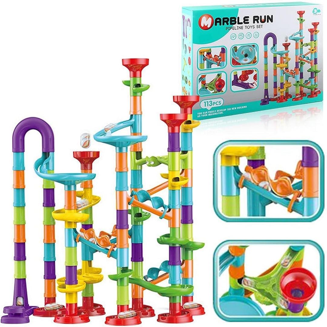 113 Pcs Marble Run for Kids,Marble Run Compact Set, STEM Learning Toy, Construction Building Blocks Toys, STEM Marble Runs for Kids GD-352