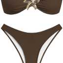 ZAFUL Womens Bandeau Bikini Set Metallic Sparkly O Ring Lace Up Tie Side High Cut Tanga Sexy Bathing Suit Swimwear (Medium)