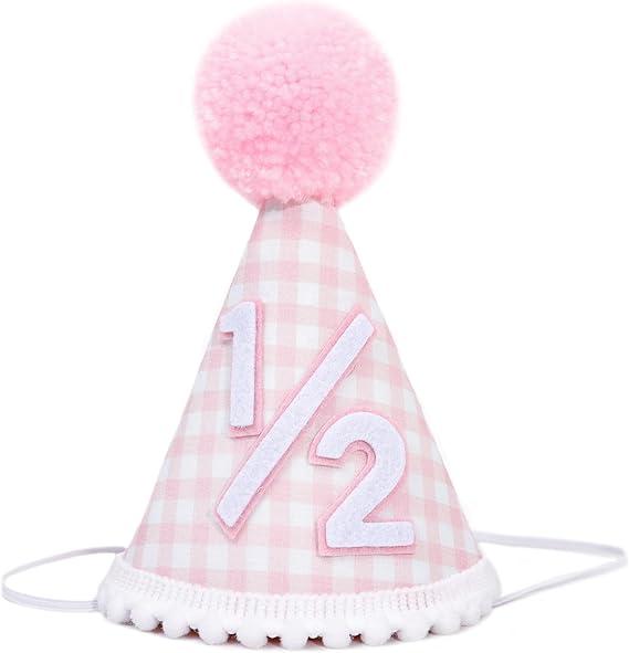 1/2 Birthday Hat for girls - Pink Half Birthday Crown, 1/2 Bday Party Decoration, Pink Gingham Style Bday Hat
