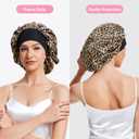 3PCS Silk Sleep Bonnet for Women, Large Satin Hair Caps with Elastic Band for Curly Hair and Frizz Control (Black/Blush/Leopard)