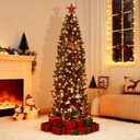 6FT Pre-Lit Christmas Tree, Artificial Pencil Holiday Decoration with LED Light & 477 Tips, Metal Foldable Stand for Indoor Use, Green