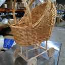Woven Rattan Stroller Shaped Flower Basket, Vintage Wicker Baby Carriage Planter for Floral Arrangements, Baby Shower Wedding Party Decor, Photography Props, Floral Rustic Home Decor (Large Style B)