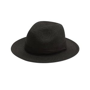Joywant Womens Straw Fedora Beach Sun Hat, Packable Wide Brim Summer Panama Hats for Women (Large, Black)