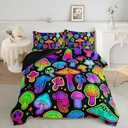 Mushroom Comforter Set Kids Bedding Set,3Pcs Colorful Soft Black Gradient Mushroom Quilt Set Bed in A Bag with 1 Comforter 2 Pillowcases for Kids Boys Girls Teens Adults Room Decor All Season