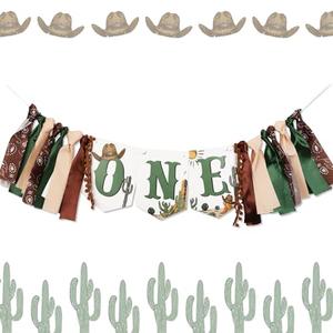 kreat4joy Western Cowboy One High Chair Banner, Cowboy 1st Birthday Decorations High Chair Banner Pre-Assemble First Rodeo Birthday Party Banner, How The West Was One Year Old Party
