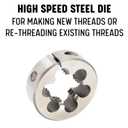 Drill America 3/8"-16 UNC X 1-1/2" OD HSS Round Adjustable Die with Matching Die Handle (Wrench), Die Stock