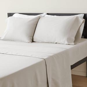 Amazon Basics Lightweight Super Soft Easy Care Microfiber 4 Piece Bed Sheet Set with Two Pillowcases, Twin XL, Light Gray, Solid