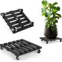 2 Pack Plant Stand with Wheels, 12" Rolling Plant Stand 264 LBS Heavy Duty Wooden Square Plant Caddy with Metal 360 Lockable Caster Wheels for Outdoor Indoor Large Plant Pots, Flower Pot, Patio-Black