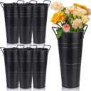6 Pcs Galvanized Bucket Flower Bar, 10 Inch Metal Vase with Handles, Farmhouse Vases for Wedding and Cut Flower, Balcony Garden (Black)