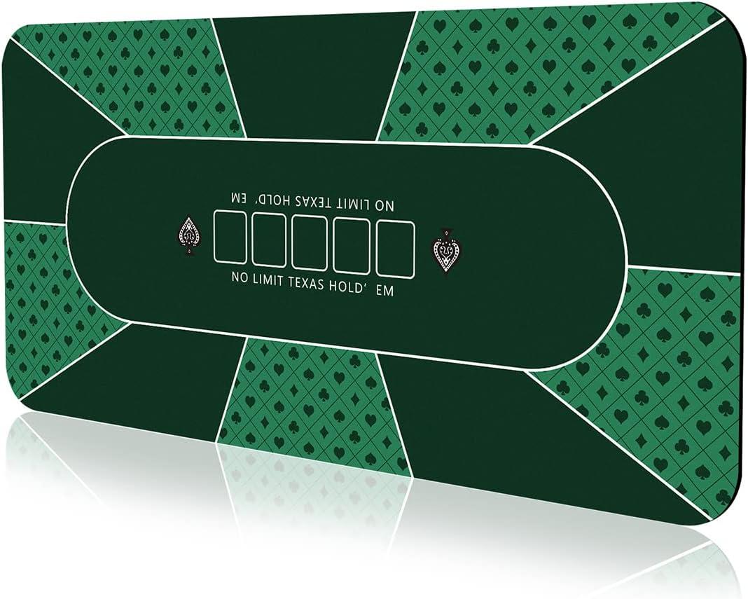 YUZPKRSI 47×23 Inch Poker Mat, 6 Players Texas Hold'em Poker Rubber Mat Poker Topper for Tables, Folding Portable Poker Table Top Layout w/Carrying Bag for Poker Games, Blackjack, Casino