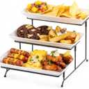 Gomakren 3 Tier Serving Trays Stand Porcelain Serving Platters 12 Inch White Serving Plates Dinner Platters for Appetizer Snack Fruit Cup Cake Tray Display Christmas Serving Dishes for Entertaining (15.9" x 11.7" x 9.1", Black)