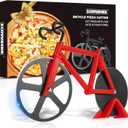 Bicycle Pizza Cutter Wheel - Gifts for Cyclists, Men, Dad, Bike Lovers - Funny Kitchen Gadgets - Cool Fathers Day, Christmas, Birthday, White Elephant Gifts - Stainless Steel Pizza Slicer (Red)