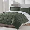Nestl 7 Piece King Comforter Set – Olive Green Reversible Bed in a Bag – Complete King Size Bedding Set with Sheets, Pillowcases and Shams