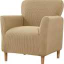 LiveGo Stretch Mid Century Modern Armchair Slipcover 1-Piece Jacquard Accent Chair Covers with Arms Soft Waterproof Chair Slipcovers for Living Room Furniture Protector Office (Khaki)
