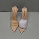 Women Clear Pointed Toe Sandals Stiletto Heels Transparent Strap High Heels Slip on Mules for Women (6, Nude)